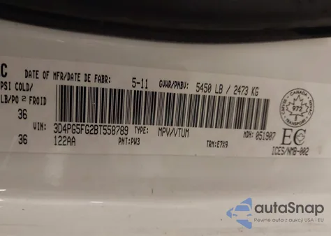 2011 Dodge Journey Sxt из США, поврежденный, VIN 3D4PG5FG2BT558789